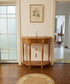 Mesa Consola de Madera Maciza con Cajón,Mueble de Entrada Semicircular | Mesa Consola Medialuna para Pasillo, Salón, Vintage Estrecho Mesa Auxiliar de Estilo(Light Walnut,L120cm/47.2in)