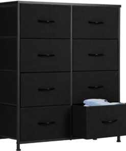 DUMOS Cómoda para Dormitorio con cajones de Tela, Organizador Alto para Ropa, Armario, habitación Infantil, Torre de Almacenamiento con Armario Marco de Metal, Placa de Madera, Muebles Ligeros para