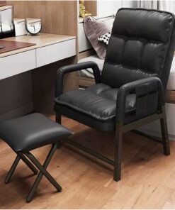 Silla ergonómica de cuero con respaldo ajustable y respaldo alto otomano, sillón reclinable individual para máxima comodidad (Nero)