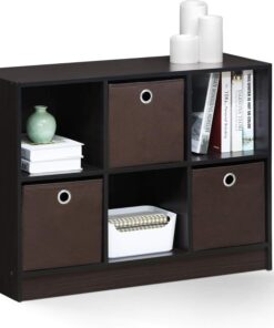 Furinno Librería Básica 3X2 con Contenedores, Nogal Oscuro, 99940 Dwn