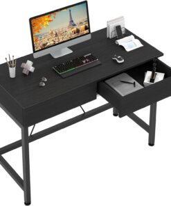 Mesa de ordenador CAIYUN con cajones, escritorio de 100 cm (39 pulgadas) para oficina en casa con almacenamiento, pequeño escritorio de ordenador para gaming para espacios pequeños, mesa de oficina