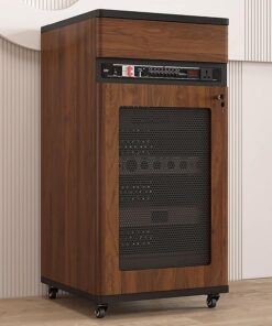 Gabinete de Audio HiFi, Mueble For Equipo De Sonido con Cajón Y Cerradura, Soporte Móvil For Vídeo con Orificio For Cables, Estantes Ajustables, Soporte For TV(Brown,52x55x108CM)