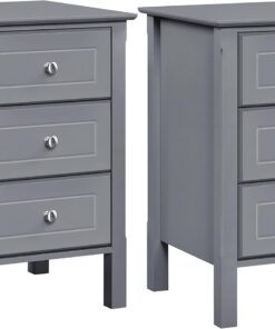Yaheetech 2pcs Mesitas de Noche Mesillas de Noche Madera con Tres Cajones | Mesillas Auxiliares de Estilo Moderno para Dormitorio Salon 40x40x60cm Gris Oscuro