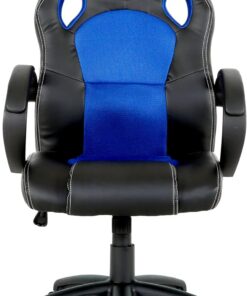 Silla de Estudio Juvenil Tipo Gaming con Asiento Mixto símil Piel-Textil y Base de Nylon, Color Negro y Azul. Modelo Madrid
