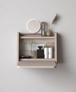 Tocador de Maquillaje Flotante Plegable de Madera Maciza 18MM, Mesa de Maquillaje de Pared con Compartimentos, Ahorro de Espacio Incl. Espejo(Gray,40cm/15.7in)