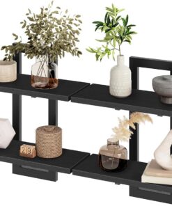 HOOBRO Estanterías Colgantes, Set de 2 Estantes de 38 cm, Estanterías para Montaje en Pared con 2 Repisas, Adecuados para Salas de Estar, Baños, Negro EBK32BJ01