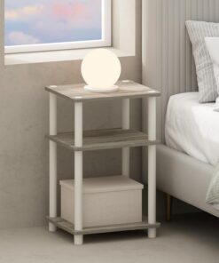 Furinno Just Mesita de Noche Turn-N-Tube de 3 Niveles de Montaje sin Herramientas, Mesa Lateral con Almacenamiento Abierto para Dormitorio, Sala de Estar, Roble Sonoma