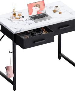 PAMRAY 80x40cm Escritorio pequeño con 2 cajones, Ideal para Dormitorio, Estudio, Escritura, hogar y Oficina, Espacios pequeños, Mármol