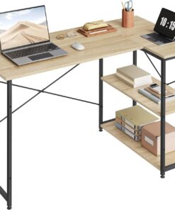 WOLTU Escritorio de Almacenamiento, Mesa Estudio Multifuncional | Con Estantería, para Ordenador, Dormitorio, Estudio, 120x73x72 cm, Roble Claro