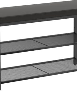 Mondeer Banco de Zapatos de 3 Niveles con Asiento Acolchado Acolchado, Estante de Almacenamiento de Marco metálico de Altura Ajustable, Estilo Industrial para Entrada, Pasillo, Sala de Estar