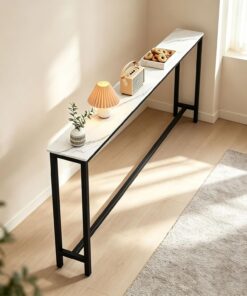 Consola recibidor Moderna con Tablero de Piedra sinterizada, Mesa Consola Estrecha para Pasillo y Entrada, Estante Abierto, Ideal para recibidor y detrás del sofá | 43.3x7.9x29.5in