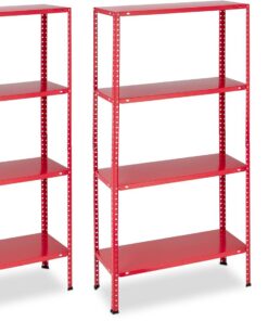 Relaxdays Estantería Metálica Set 2, hasta 160 kg, 4 Baldas, 147,5x75,5x30,5 cm, Sótano y Garaje, Estante Acero, Rojo