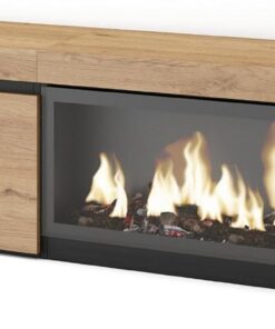 Skraut Home | Mueble TV | Televisión | Muebles de salón, almacenaje | 210 | para TV hasta 80" | Chimenea eléctrica XXL | Estilo Moderno | Roble