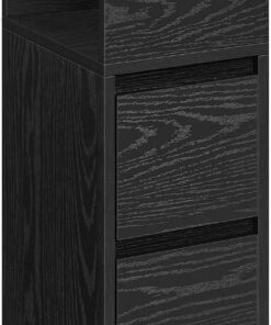 VASAGLE Kailyn Colección - Mesita de Noche Estrecha, Mesa Auxiliar con 2 Cajones y Compartimento Abierto, Encajable a la Izquierda o a la Derecha, Dormitorio, Salón, Negro Ébano LET656B56V1