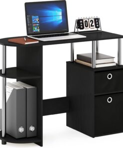 Furinno Jaya Escritorio de Estudio para computadora Simple con cajones de Basura, Madera de ingeniería, Americano/Cromo/Negro, 97.5(W) x 72.4(H) x 39.6(D) cm