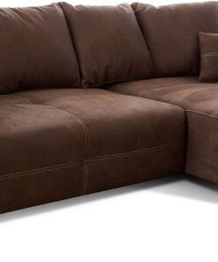Cavadore Mavericco - Sofá esquinero XXL (Incluye cojín de Respaldo y cojín, Silla Larga Derecha, Estilo Industrial, 285 x 69 x 170 cm, Microfibra), Color marrón