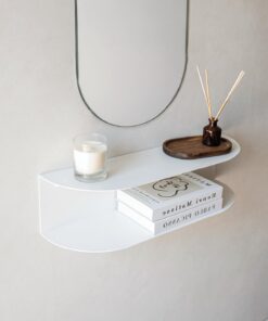 MILUKA Mueble Recibidor Entrada 60 cm, con 2 Estantes en Metal Blanco | Consola recibidor flotante, Ideal como Mesita de noche, Tocador maquillaje o Estanteria de pared, Hecho en España, Mod. Ovva