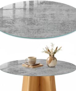 Tapa para Mesa de Centro 100 cm | Redondo | Espesor 4 mm | Bordes Pulidos | Textura gris | Pies Antideslizantes | Vetro Temperato | para la Cocina y Salón | con Impresión Decorativa