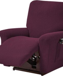 ELEOPTION Funda elástica Jacquard para sofá reclinable y sillón de descanso, 4 piezas, sillón de relax y masaje, color burdeos