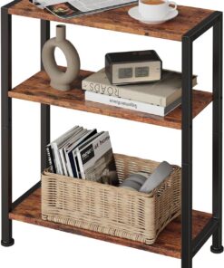 Mesa auxiliar de 3 niveles, mesa auxiliar pequeña, mesa auxiliar de sofá para espacios estrechos, mesa auxiliar delgada, mesa de noche, para sala de estar, dormitorio, oficina, color marrón