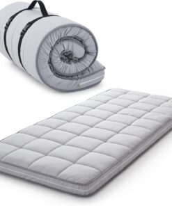 Jamdok Colchón individual enrollable de espuma viscoelástica con infusión de gel, funda lavable a máquina, almohadilla plegable para dormir, portátil (190 x 75 x 10 cm)