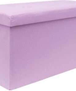 INTIRILIFE Banco plegable 76 x 38 x 38 cm en Lotus rosa – Asiento cubo con tapa y espacio de almacenamiento de tela – Reposapiés plegable caja de almacenamiento baúl