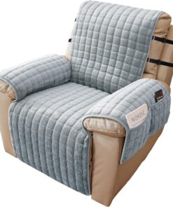 Alishomtll Funda para sillón reclinable, 1 plaza, con reposabrazos, funda para sillón de televisión, antideslizante, resistente a los arañazos, con 4 bolsillos y 2 correas ajustables, 53x190 cm, gris