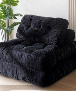Sofá Cama Plegable, Sofá De Pana, Futón Convertible, Cómodo Colchón para Adultos, Sillón Cama Portátil con Respaldo, para Sala De Estar Dormitorio Salón Apartamento, Individual(Color:Black)