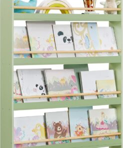 SONGMICS Estantería Infantil, Estante con 4 Niveles, para Juguetes, Estantería de Pared, para Habitación de Niños, Cuarto de Juegos, Verde Laurel y Natural GKR014CE02