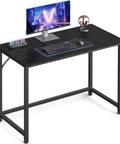 VASAGLE Escritorio, Mesa Oficina Pequeña y Estación Trabajo, Mesa para Teletrabajo, Estudio, Dormitorio, 50 x 100 x 76 cm, Estilo Industrial, Estructura Metal, Negro Ébano y Negro Tinta LWD041B56