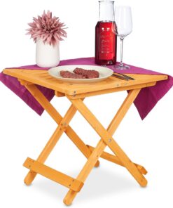 Relaxdays Mesa Plegable Madera, Mesita Auxiliar, Salón, Balcón o Terraza, Portátil, Estable, 50x50x50 cm, Color Natural