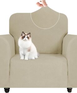 YSTELLAA Funda Sillon 1 Plaza Elasticas, Fundas De Sofa Ajustables, Universal Protector Cubre Sofa, con Reposabrazos, Antideslizante, Antiarañazos, Antimanchas, para Salón, Caqui