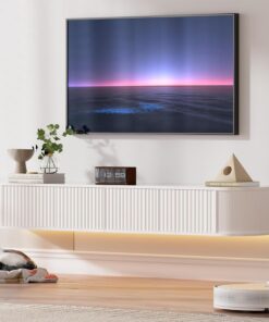 Mueble de TV Flotante con Luz LED - Mueble de TV Montado en Pared de 140CM con Almacenamiento Mejorado y Bordes Redondeados, Consola Multimedia de TV Moderna para Televisores 43-55 Pulgadas