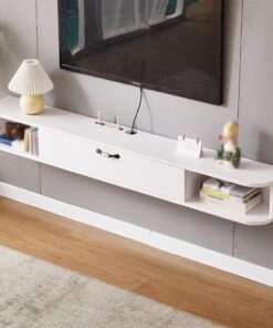 Estantería para TV flotante moderna mural mueble tv bajo Mueble tv suspendido Mueble TV mural flotante con puerta abatible Mueble Tv Salon Colgante Mueble De TV Flotante adecuada para el salón.(White,