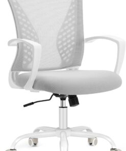 SONGMICS Silla de Malla, Silla de Oficina Giratoria, Altura Ajustable, Función de Inclinación, Respaldo y Asiento Transpirable, para Estudio, Oficina, Carga de 120 kg, Gris Paloma OBN022GD01