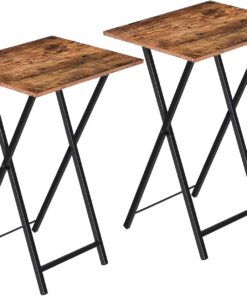 HOOBRO Plegable Mesa Auxiliar de 2, Mesa Lateral para Sofá, Escritorio Pequeño para Portátil, pequeño Plegable Mesa de TV, Fácil Almacenamiento Estructura, Marrón Rústico y Negro EBF25BZ01