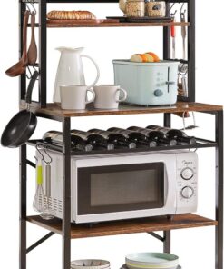 YMYNY Estantería de Cocina, Estantería de Panadería, para Microondas, Botellero Regulable en Altura, Marcos Metálicos, Estilo Industrial, 58 x 39 x 144CM, Marrón Rústico HBR003H