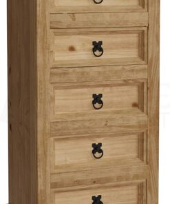 Vida Designs Corona - Cajonera, 5 cajones, Estrecha, Madera Maciza de Pino Mexicano Encerada
