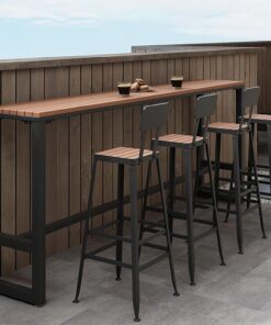 Barra terraza Mesas Altas De Bar mesa de cocina industrial Escritorio de madera plastico Mesa de cocina con borde rectangular moderna barra Mesa Con soporte metálico Mesa Alta Bar Sin taburete(Black,1