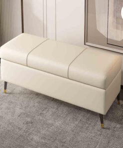 Otomana Moderno Cuero Almacenamiento Banco Taburete De Salón, Banqueta Dormitorio Banco Moderno Con Espacio De Almacenamiento, Taburete De Salón, Banqueta Rectangular Banco Pie De Cama Para Pasillo(Be