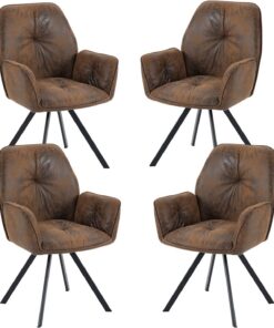 MEUBLE COSY Juego de 4 Sillas de Comedor Giratorias 360° Vintage Sillón Tapizado en Gamuza con Respaldo y Brazos para salón Cocina Oficina, Patas de Metal, Marrón, 60x62x87.5cm