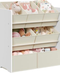 SONGMICS Estantería Infantil, Estantería para Juguetes, Estantería para Libros Infantil, con 7 Cajas de Tela no Tejida, Espaciosa, 29,5 x 62,5 x 60 cm, Blanco Nube GKR034W10