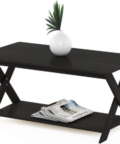 Furinno Modern Simplistic Mesa De Centro, Madera, marrón | Estantería abierta y patas en X de 35,4 pulgadas, mesa auxiliar cruzada para sala de estar, dormitorio, oficina en casa