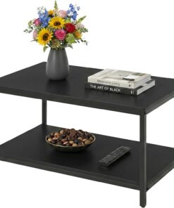 Relaxdays Mesa de Centro, Estante, Madera y Metal, Negra | Con almacenaje, (AlxAnxF) 42 x 80 x 50 cm, mesa de salón
