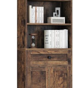 Coleshome Estantería con Puertas Cajones 5 Niveles, Librería 164cm Marrón | Montaje Fácil 164x48x24cm Estantería Cajón Repisas Ajustables Antivuelco 60-80 Libros Salón Dormitorio Oficina