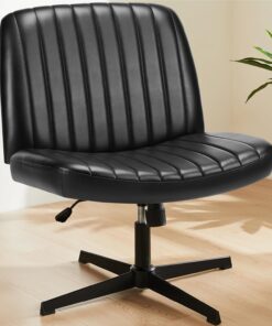Sweetcrispy Silla de Oficina sin reposabrazos, Silla de Escritorio con Piel sintética, Silla de Lectura con cojín más Ancho para Sentarse en el Asiento de Sastre, Altura Regulable, Silla giratoria de