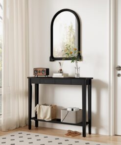 AQIMUELE Mesa consola de madera con cajones, 24,8 cm estrecha para sofá, entrada, pasillo, vestíbulo, salón, 24,8 x 100 x 80 cm, color negro
