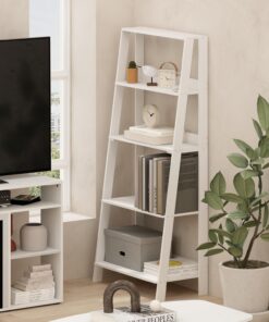 Furinno Estante de Escalera de 5 Niveles, Estante Blanco para Libros, estantería de diseño Abierto, estantes de Almacenamiento de exhibición, 13 x 23.6 x 53.5 Pulgadas, para Sala de Estar, Oficina en