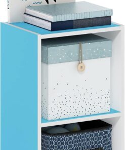 Furinno Pasir Estantería Abierta Librería de 2 Niveles, Blanco/Azul Claro