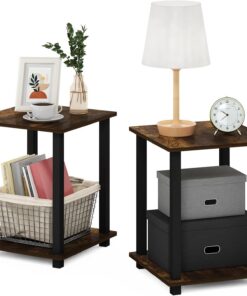 Furinno Simplista Mesa Auxiliar, Engineered Wood, Amber Pine/Black, 2 Unidades